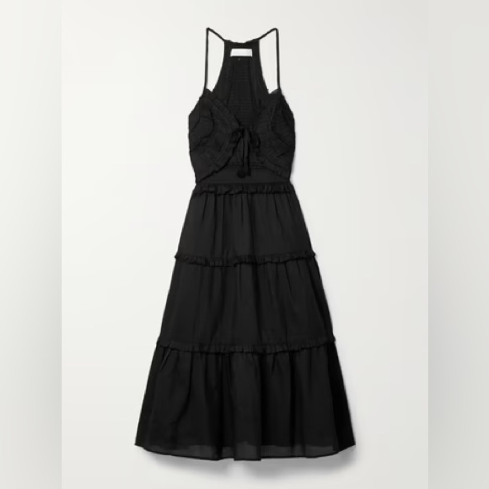 Sea NY Cole Black Tiered Ruffled Midi Dress